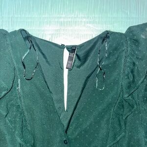 Zara Dark Green Ruffle V-Neck Blouse